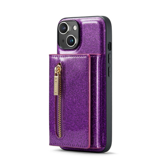 For iPhone 14 Plus DG.MING M3 Series Glitter Powder Card Bag Leather Case(Dark Purple) by DG.MING