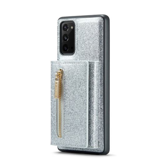 For Samsung Galaxy Note20 DG.MING M3 Series Glitter Powder Card Bag Leather Case(Silver) by DG.MING