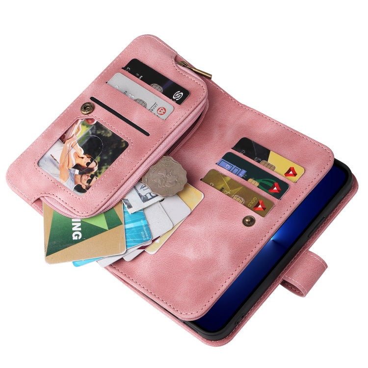 For iPhone 14 Plus Multifunctional Card Slot Zipper Wallet Flip Leather Phone Case(Rose Gold) - iPhone 14 Plus Cases by buy2fix | Online Shopping UK | buy2fix