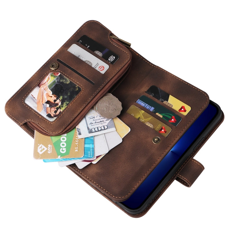 For iPhone 14 Plus Multifunctional Card Slot Zipper Wallet Flip Leather Phone Case(Brown) - iPhone 14 Plus Cases by buy2fix | Online Shopping UK | buy2fix