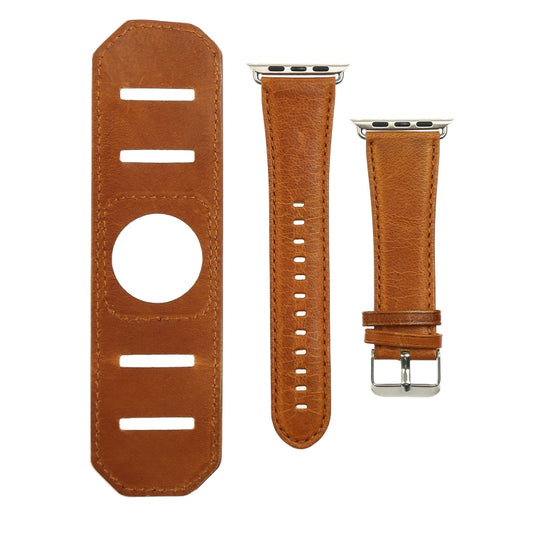 For Apple Watch 5 & 4 44mm / 3 & 2 & 1 42mm Crazy Horse Texture Bracelet Watch Band(Light Brown) by buy2fix