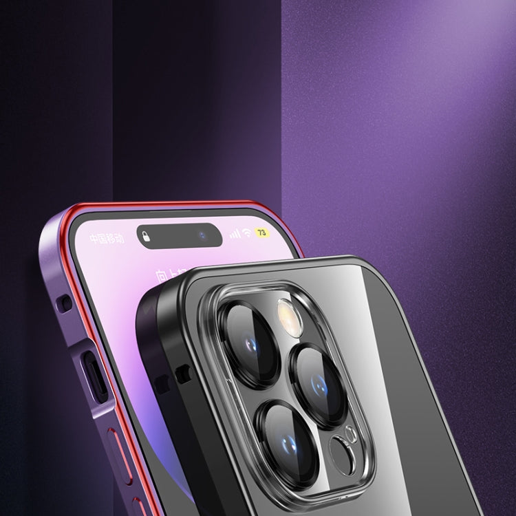 For iPhone 12 Pro Max MagSafe Spring Buckle Metal Transparent Phone Case with Lens Protection(Black) - iPhone 12 Pro Max Cases by buy2fix | Online Shopping UK | buy2fix