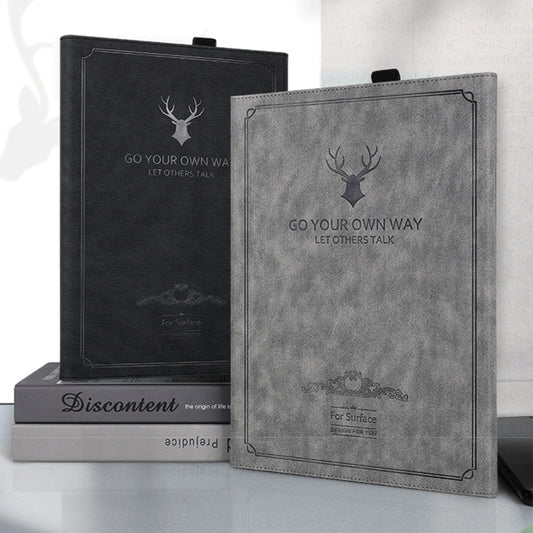 For MicroSoft Surface Pro 9 Deer Head Pattern Leather Tablet Case(Black) by buy2fix