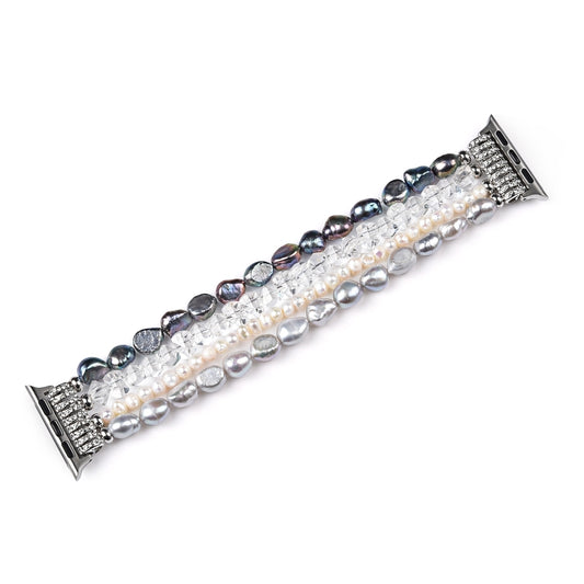 For Apple Watch 5 & 4 40mm / 3 & 2 & 1 38mm Pearl Crystal Watch Band(Pearl + White Crystal) by buy2fix