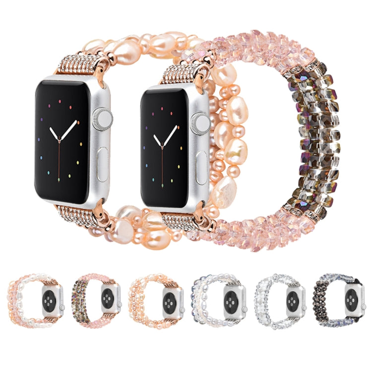 For Apple Watch 5 & 4 40mm / 3 & 2 & 1 38mm Pearl Crystal Watch Band(Pearl + Pink Crystal) by buy2fix