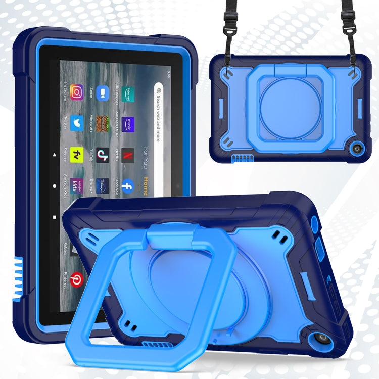 For Amazon Kindle Fire 7 2022 Silicone + PC Bracelet Holder Tablet Case(Navy Blue + Blue) - Amazon by buy2fix | Online Shopping UK | buy2fix