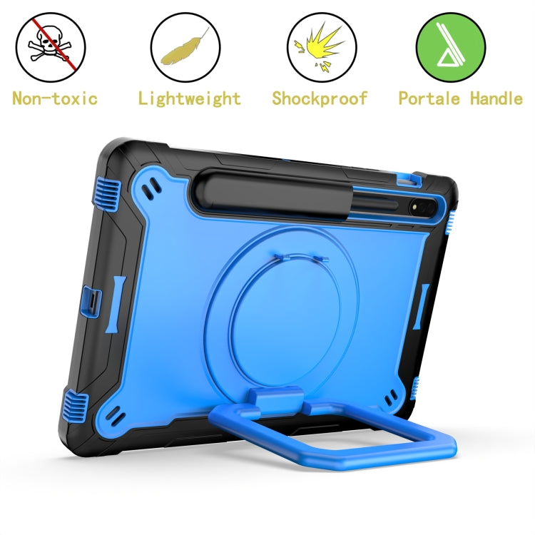 For Samsung Galaxy Tab S7 / S8 Silicone + PC Bracelet Holder Tablet Case(Black + Blue) - Galaxy Tab S8 Cases by buy2fix | Online Shopping UK | buy2fix
