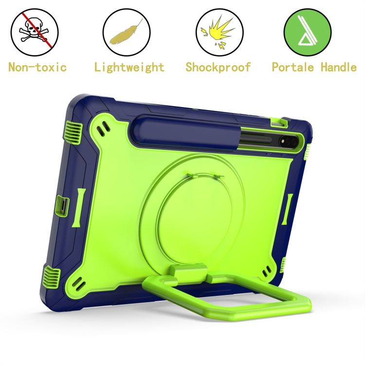 For Samsung Galaxy Tab S7 / S8 Silicone + PC Bracelet Holder Tablet Case(Navy Blue + Yellow Green) - Galaxy Tab S8 Cases by buy2fix | Online Shopping UK | buy2fix