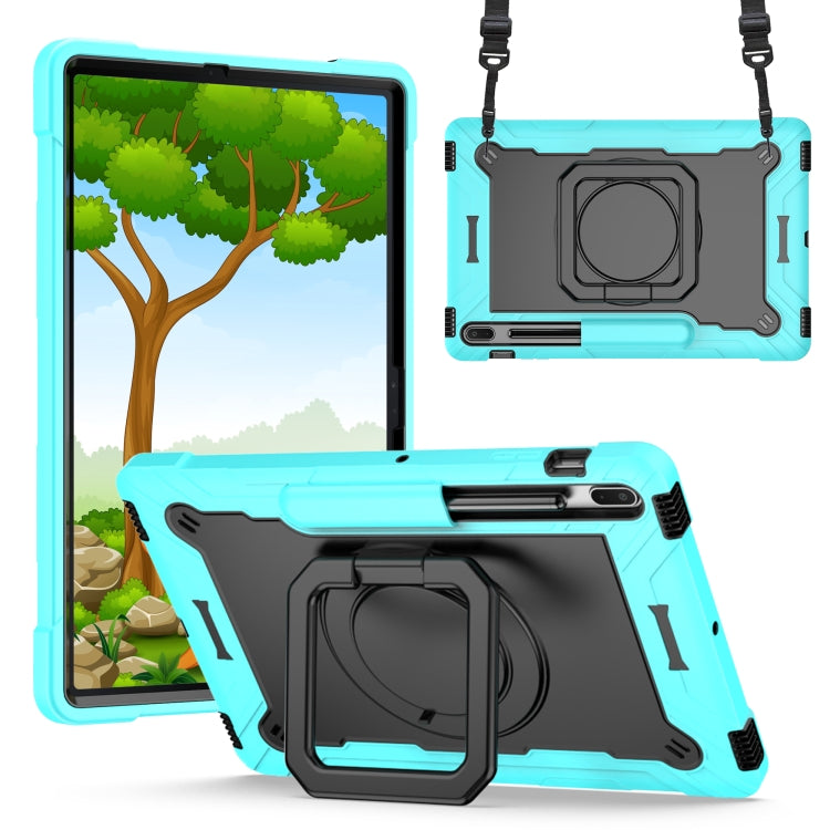 For Samsung Galaxy Tab S7+ / S8+ / S7 FE Silicone + PC Bracelet Holder Tablet Case(Mint Green + Black) - Galaxy Tab S8+ Cases by buy2fix | Online Shopping UK | buy2fix