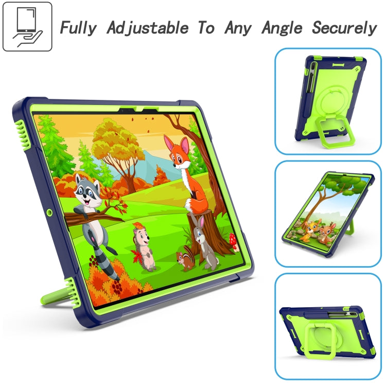 For Samsung Galaxy Tab S7+ / S8+ / S7 FE Silicone + PC Bracelet Holder Tablet Case(Navy Blue + Yellow Green) - Galaxy Tab S8+ Cases by buy2fix | Online Shopping UK | buy2fix