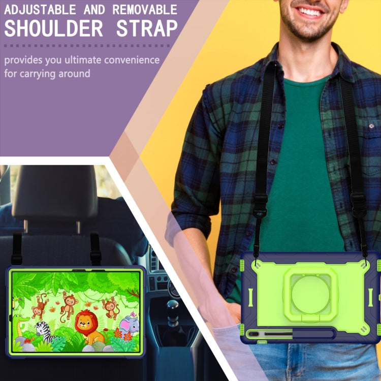 For Samsung Galaxy Tab S7+ / S8+ / S7 FE Silicone + PC Bracelet Holder Tablet Case(Navy Blue + Yellow Green) - Galaxy Tab S8+ Cases by buy2fix | Online Shopping UK | buy2fix
