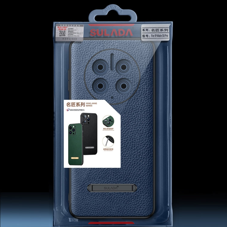 For Huawei Mate 50 Pro SULADA Invisible Bracket Leather Back Cover Phone Case(Black) by SULADA