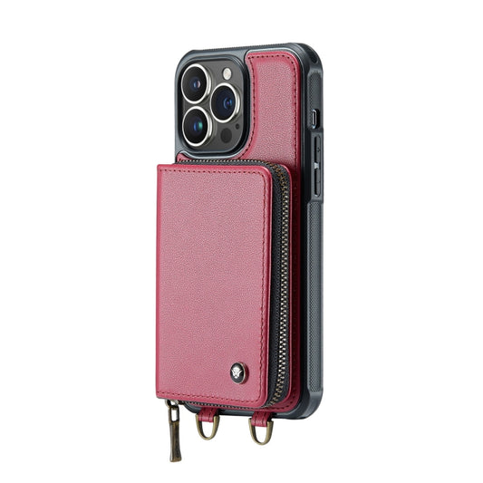 For iPhone 14 JEEHOOD C22 Series Zipper Wallet Phone Case with Long and Short Lanyard(Red) - iPhone 14 Cases by JEEHOOD | Online Shopping UK | buy2fix