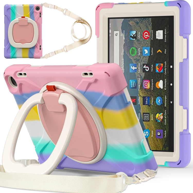 For Amazon Fire HD 8 2022 Silicone + PC Protective Tablet Case with Holder & Shoulder Strap(Colorful Pink) - Amazon by buy2fix | Online Shopping UK | buy2fix
