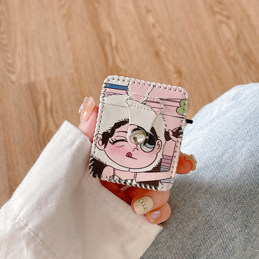 For AirPods 1/2 Wearing Hat Girl Pattern PU Leather Wireless Earphone Case by buy2fix