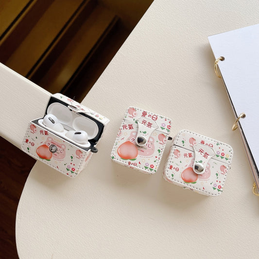 For AirPods Pro 2 PU Leather Wireless Earphone Case(Peach) by buy2fix