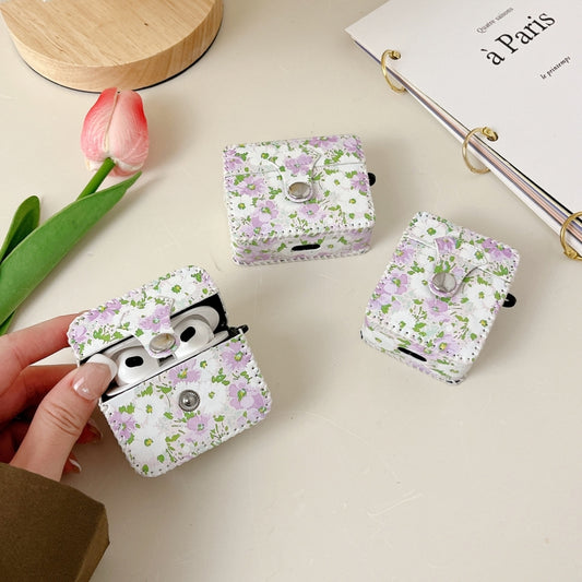 For AirPods 1/2 PU Leather Wireless Earphone Case(Purple White Flowers) by buy2fix