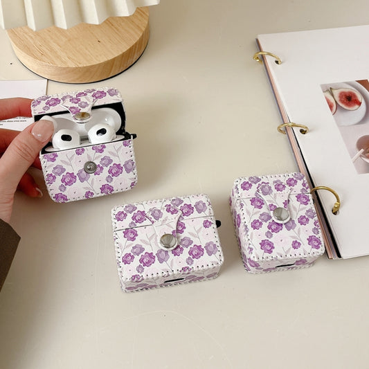 For AirPods 1/2 PU Leather Wireless Earphone Case(Purple Flowers) by buy2fix