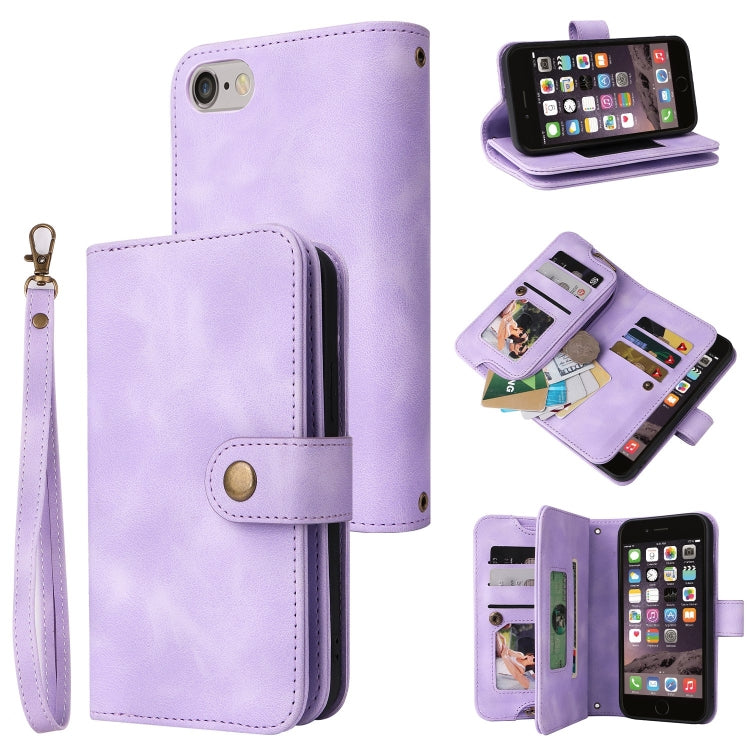 For iPhone SE 2022 / SE 2020 / 8 / 7 Multifunctional Card Slot Zipper Wallet Leather Phone Case(Purple) - iPhone SE 2022 / 2020 / 8 / 7 Cases by buy2fix | Online Shopping UK | buy2fix