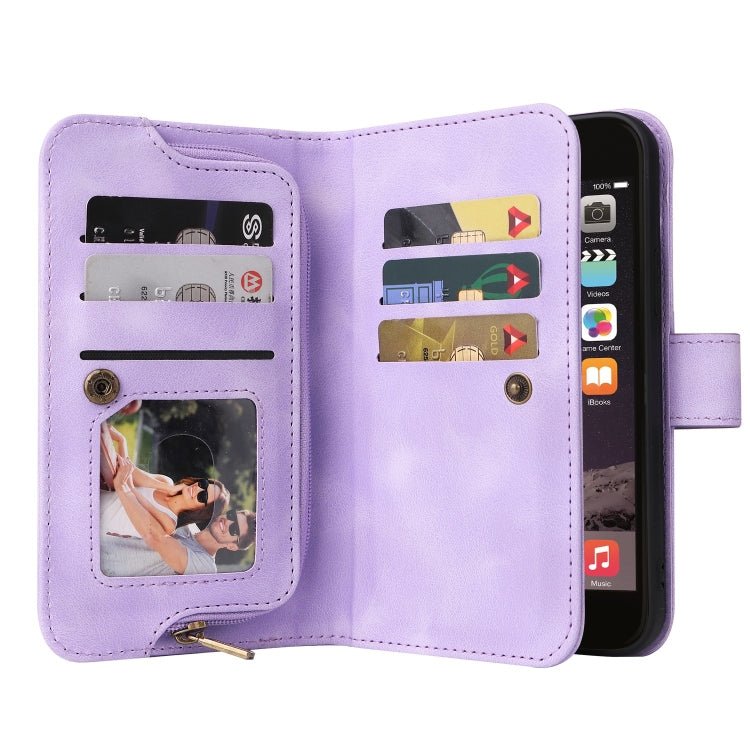 For iPhone SE 2022 / SE 2020 / 8 / 7 Multifunctional Card Slot Zipper Wallet Leather Phone Case(Purple) - iPhone SE 2022 / 2020 / 8 / 7 Cases by buy2fix | Online Shopping UK | buy2fix