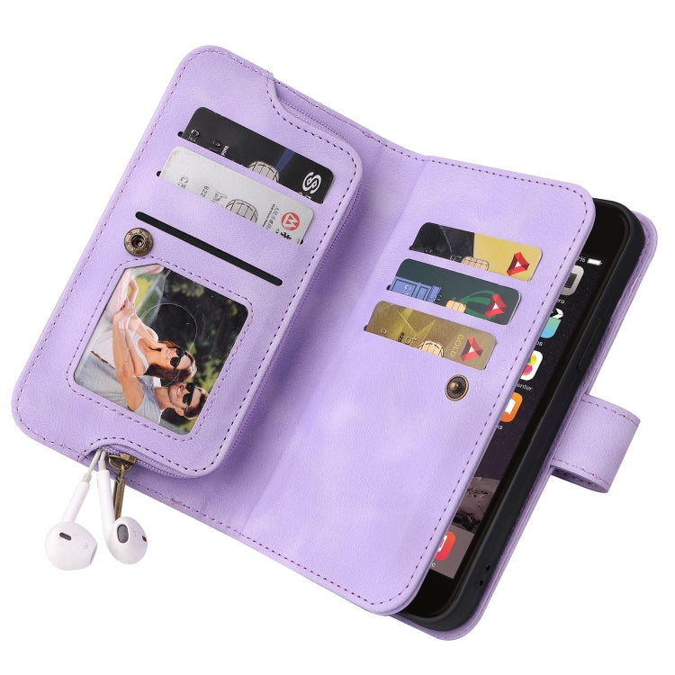 For iPhone SE 2022 / SE 2020 / 8 / 7 Multifunctional Card Slot Zipper Wallet Leather Phone Case(Purple) - iPhone SE 2022 / 2020 / 8 / 7 Cases by buy2fix | Online Shopping UK | buy2fix