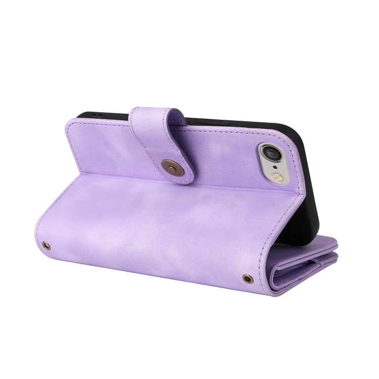 For iPhone SE 2022 / SE 2020 / 8 / 7 Multifunctional Card Slot Zipper Wallet Leather Phone Case(Purple) - iPhone SE 2022 / 2020 / 8 / 7 Cases by buy2fix | Online Shopping UK | buy2fix