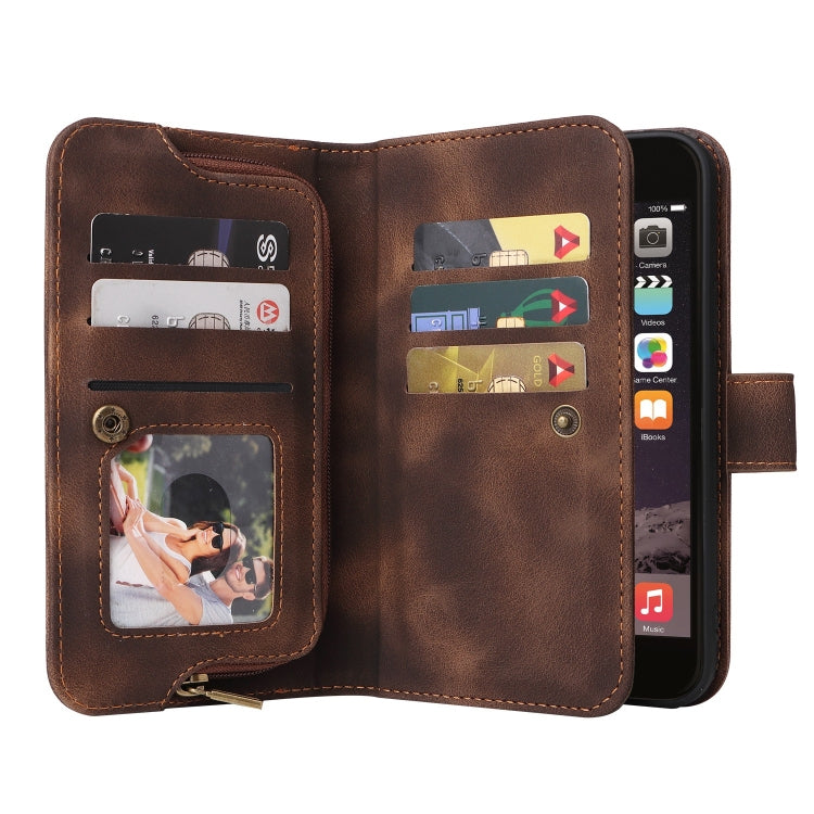 For iPhone 6s / 6 Multifunctional Card Slot Zipper Wallet Leather Phone Case(Brown) - More iPhone Cases by buy2fix | Online Shopping UK | buy2fix
