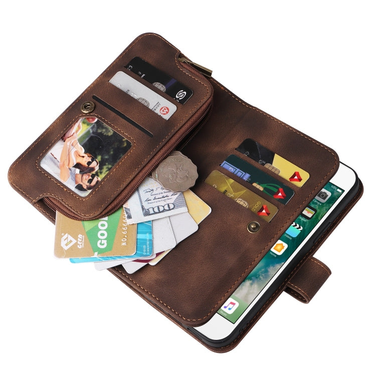 For iPhone 8 Plus / 7 Plus Multifunctional Card Slot Zipper Wallet Leather Phone Case(Brown) - More iPhone Cases by buy2fix | Online Shopping UK | buy2fix
