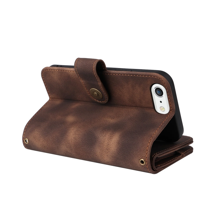 For iPhone 8 Plus / 7 Plus Multifunctional Card Slot Zipper Wallet Leather Phone Case(Brown) - More iPhone Cases by buy2fix | Online Shopping UK | buy2fix