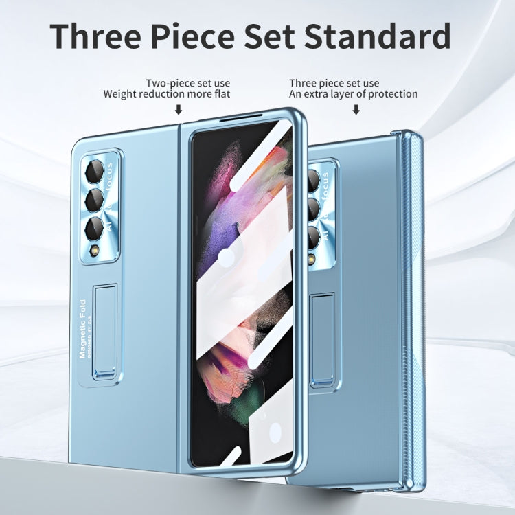For Samsung Galaxy Z Fold4 Electroplating Corrugated Hinge Folding Phone Case(Blue) - Galaxy Z Fold4 5G Cases by buy2fix | Online Shopping UK | buy2fix