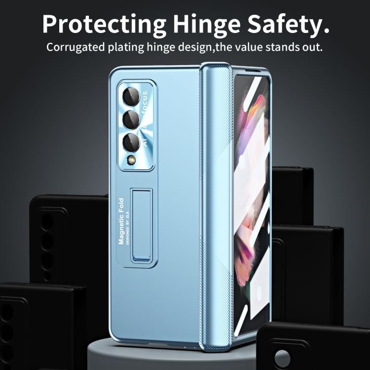 For Samsung Galaxy Z Fold4 Electroplating Corrugated Hinge Folding Phone Case(Blue) - Galaxy Z Fold4 5G Cases by buy2fix | Online Shopping UK | buy2fix