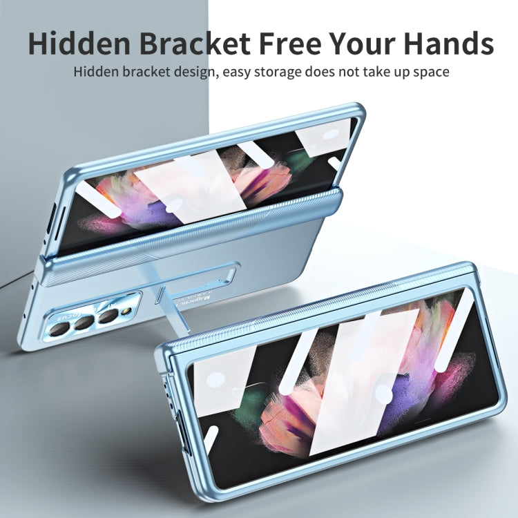 For Samsung Galaxy Z Fold4 Electroplating Corrugated Hinge Folding Phone Case(Blue) - Galaxy Z Fold4 5G Cases by buy2fix | Online Shopping UK | buy2fix