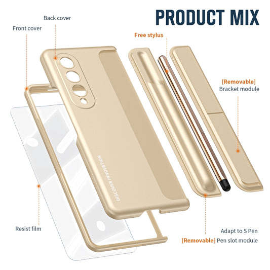 For Samsung Galaxy Z Fold4 2 in 1 Detachable PC Folding Phone Case with Holder & Pen Slot(Beige) - Galaxy Z Fold4 5G Cases by buy2fix | Online Shopping UK | buy2fix