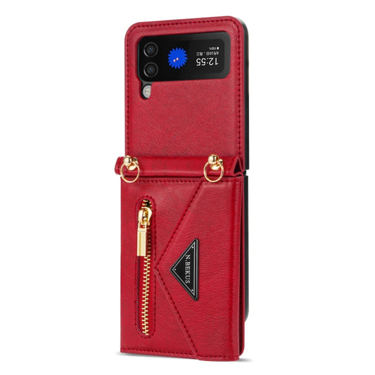 For Samsung Galaxy Z Flip3 5G N.BEKUS Side Zipper Folding Phone Leather Case(Red) - Galaxy Phone Cases by N.BEKUS | Online Shopping UK | buy2fix