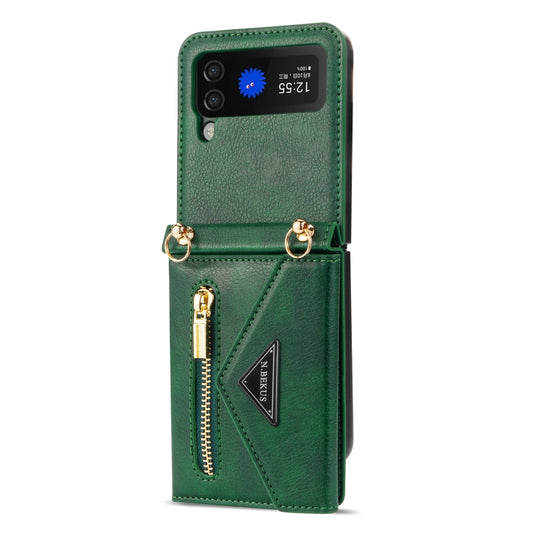 For Samsung Galaxy Z Flip3 5G N.BEKUS Side Zipper Folding Phone Leather Case(Green) - Galaxy Phone Cases by N.BEKUS | Online Shopping UK | buy2fix