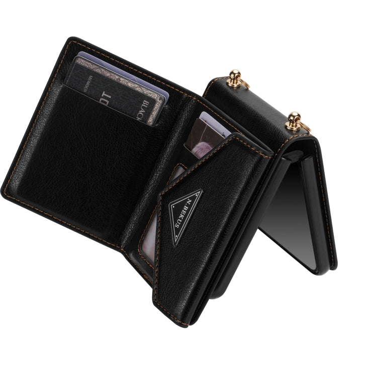 For Samsung Galaxy Z Flip4 N.BEKUS Side Zipper Folding Phone Leather Case(Black) - Galaxy Z Flip4 5G Cases by N.BEKUS | Online Shopping UK | buy2fix