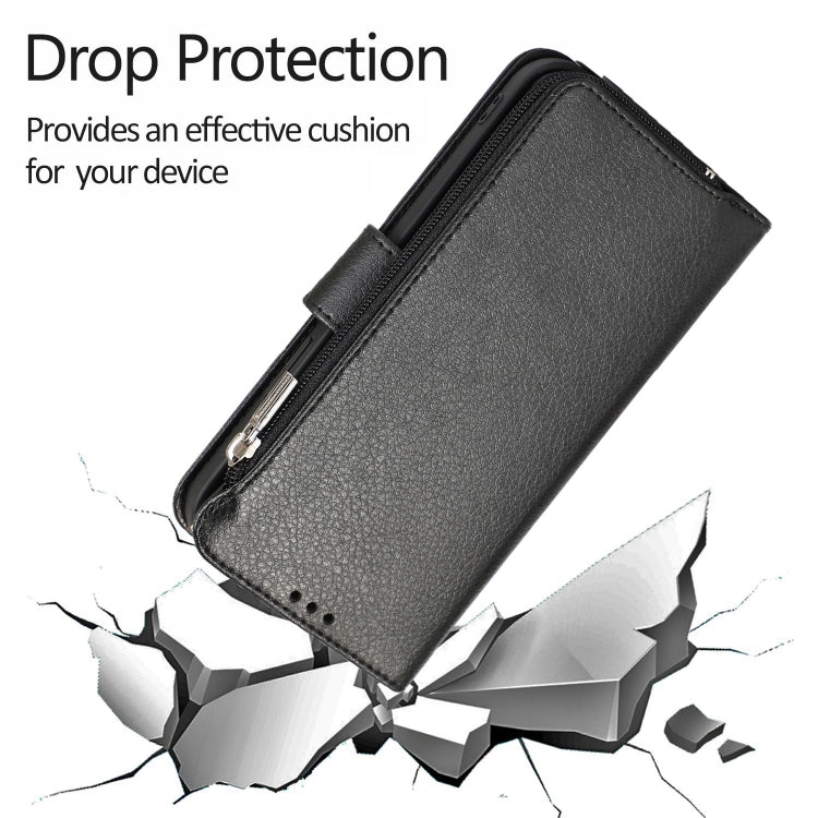 For iPhone 14 Microfiber Zipper Leather Phone Case(Black) - iPhone 14 Cases by buy2fix | Online Shopping UK | buy2fix