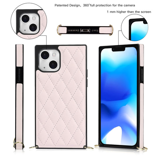For iPhone 14 Crossbody Rhombic Microfiber Leather Phone Case(Pink) - iPhone 14 Cases by buy2fix | Online Shopping UK | buy2fix