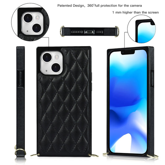 For iPhone 14 Crossbody Rhombic Microfiber Leather Phone Case(Black) - iPhone 14 Cases by buy2fix | Online Shopping UK | buy2fix