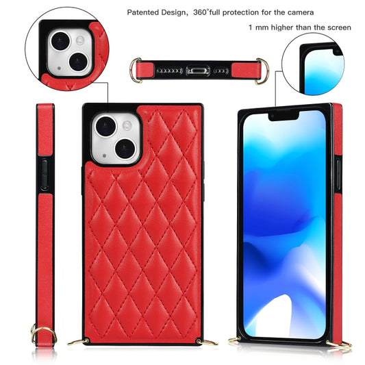 For iPhone 14 Crossbody Rhombic Microfiber Leather Phone Case(Red) - iPhone 14 Cases by buy2fix | Online Shopping UK | buy2fix