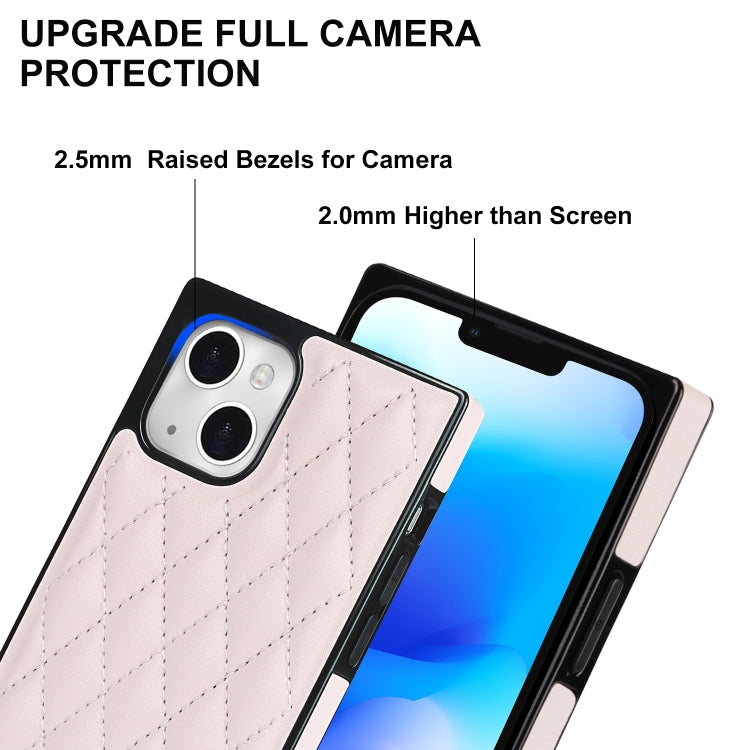 For iPhone 14 Plus Crossbody Rhombic Microfiber Leather Phone Case(Pink) - iPhone 14 Plus Cases by buy2fix | Online Shopping UK | buy2fix
