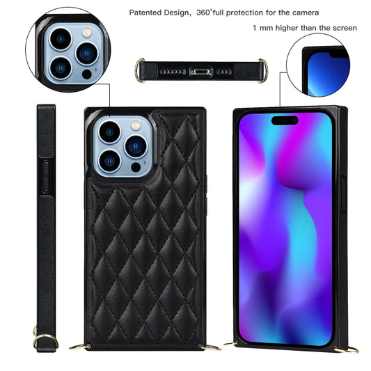 For iPhone 14 Pro Crossbody Rhombic Microfiber Leather Phone Case(Black) - iPhone 14 Pro Cases by buy2fix | Online Shopping UK | buy2fix