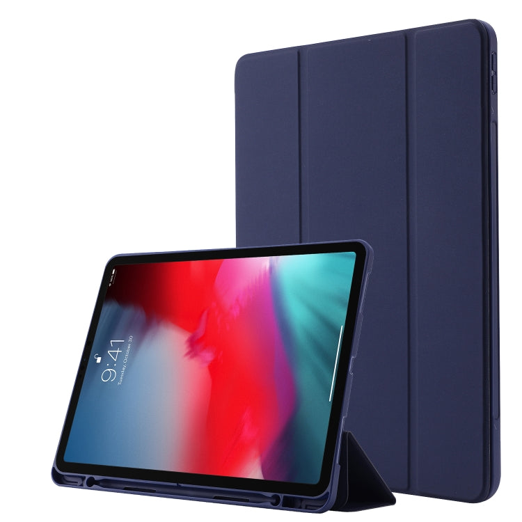 Skin Feel Pen Holder Tri-fold Tablet Leather Case For iPad Air 13 2025 / 2024 / iPad Pro 12.9 2022 / 2021 / 2020 / 2018(Dark Blue) - iPad Pro 12.9 (2022/2021) Cases by buy2fix | Online Shopping UK | buy2fix