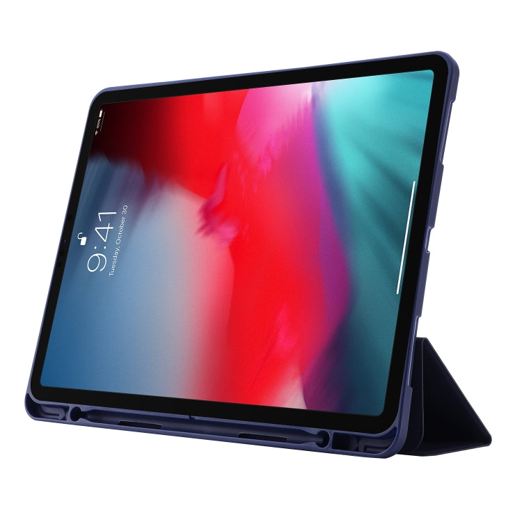 Skin Feel Pen Holder Tri-fold Tablet Leather Case For iPad Air 13 2025 / 2024 / iPad Pro 12.9 2022 / 2021 / 2020 / 2018(Dark Blue) - iPad Pro 12.9 (2022/2021) Cases by buy2fix | Online Shopping UK | buy2fix