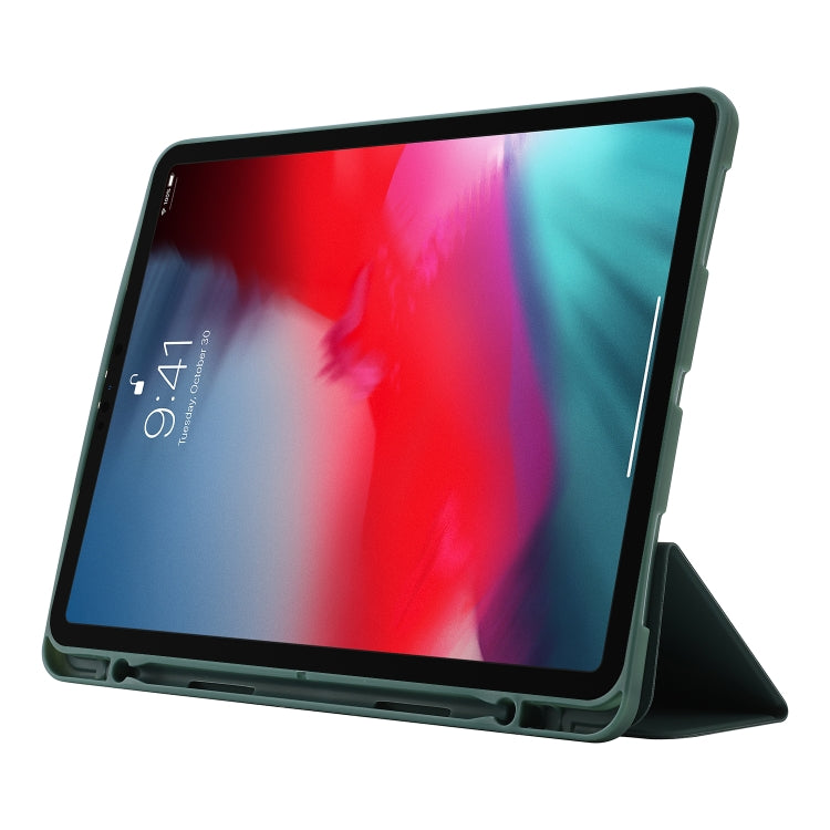 Skin Feel Pen Holder Tri-fold Tablet Leather Case For iPad Air 13 2025 / 2024 / iPad Pro 12.9 2022 / 2021 / 2020 / 2018(Dark Green) - iPad Pro 12.9 (2022/2021) Cases by buy2fix | Online Shopping UK | buy2fix