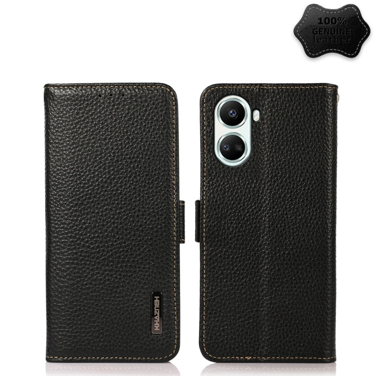 For Huawei nova 10 SE KHAZNEH Side-Magnetic Litchi Genuine Leather RFID Phone Case(Black) - Huawei Cases by buy2fix | Online Shopping UK | buy2fix