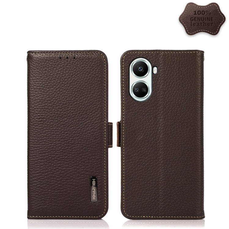 For Huawei nova 10 SE KHAZNEH Side-Magnetic Litchi Genuine Leather RFID Phone Case(Brown) - Huawei Cases by buy2fix | Online Shopping UK | buy2fix