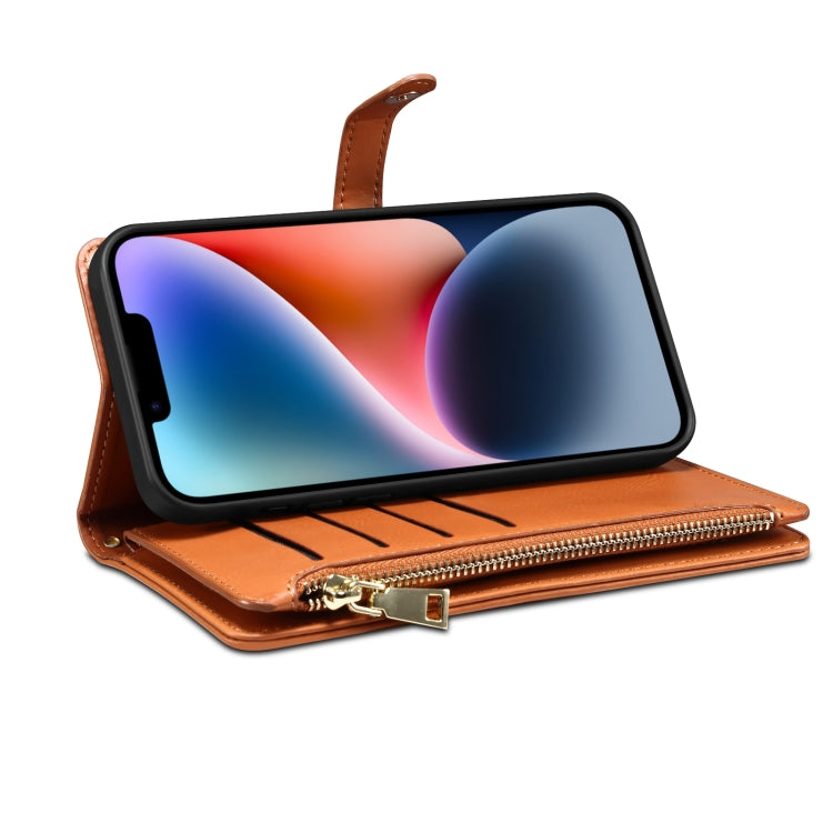 For iPhone 13 ESEBLE Star Series Lanyard Zipper Wallet RFID Leather Case(Brown) - iPhone 13 Cases by ESEBLE | Online Shopping UK | buy2fix