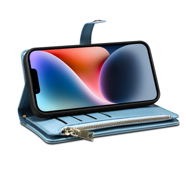 For iPhone XS / X ESEBLE Star Series Lanyard Zipper Wallet RFID Leather Case(Blue) - More iPhone Cases by ESEBLE | Online Shopping UK | buy2fix