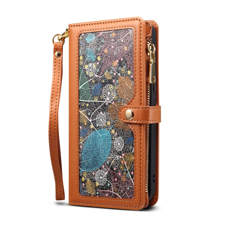 For Samsung Galaxy S22 5G ESEBLE Star Series Lanyard Zipper Wallet RFID Leather Case(Brown) - Galaxy S22 5G Cases by ESEBLE | Online Shopping UK | buy2fix